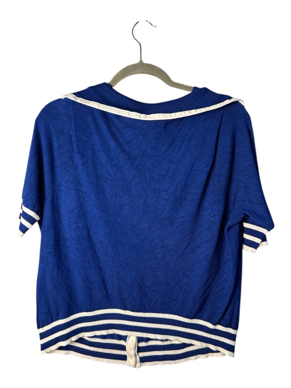 Retro Chic Torrid Size 00 M/L Blue Nautical Sailor Cardigan Anchor Embroidered - Picture 5 of 6